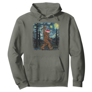 Christmas Bigfoot Starry Night Hoodie Sasquatch Santa Hat Sasquatch Van Gogh Sky Painting Art TS10 Military Green Print Your Wear