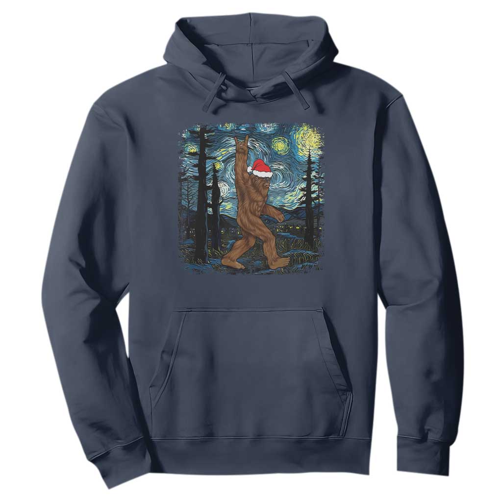 Christmas Bigfoot Starry Night Hoodie Sasquatch Santa Hat Sasquatch Van Gogh Sky Painting Art TS10 Navy Print Your Wear