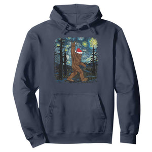 Christmas Bigfoot Starry Night Hoodie Sasquatch Santa Hat Sasquatch Van Gogh Sky Painting Art TS10 Navy Print Your Wear