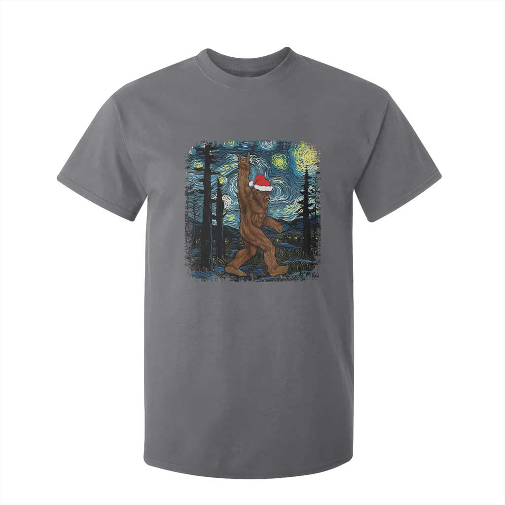 Christmas Bigfoot Starry Night T Shirt For Kid Sasquatch Santa Hat Sasquatch Van Gogh Sky Painting Art TS10 Charcoal Print Your Wear
