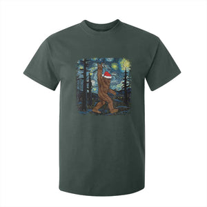 Christmas Bigfoot Starry Night T Shirt For Kid Sasquatch Santa Hat Sasquatch Van Gogh Sky Painting Art TS10 Dark Forest Green Print Your Wear