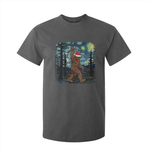 Christmas Bigfoot Starry Night T Shirt For Kid Sasquatch Santa Hat Sasquatch Van Gogh Sky Painting Art TS10 Dark Heather Print Your Wear