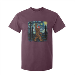 Christmas Bigfoot Starry Night T Shirt For Kid Sasquatch Santa Hat Sasquatch Van Gogh Sky Painting Art TS10 Maroon Print Your Wear