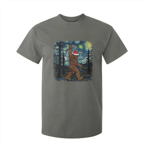 Christmas Bigfoot Starry Night T Shirt For Kid Sasquatch Santa Hat Sasquatch Van Gogh Sky Painting Art TS10 Military Green Print Your Wear