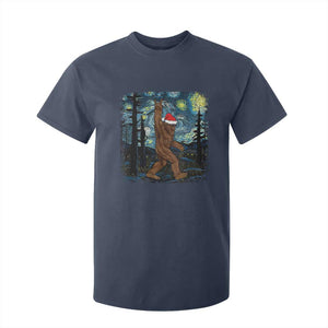 Christmas Bigfoot Starry Night T Shirt For Kid Sasquatch Santa Hat Sasquatch Van Gogh Sky Painting Art TS10 Navy Print Your Wear