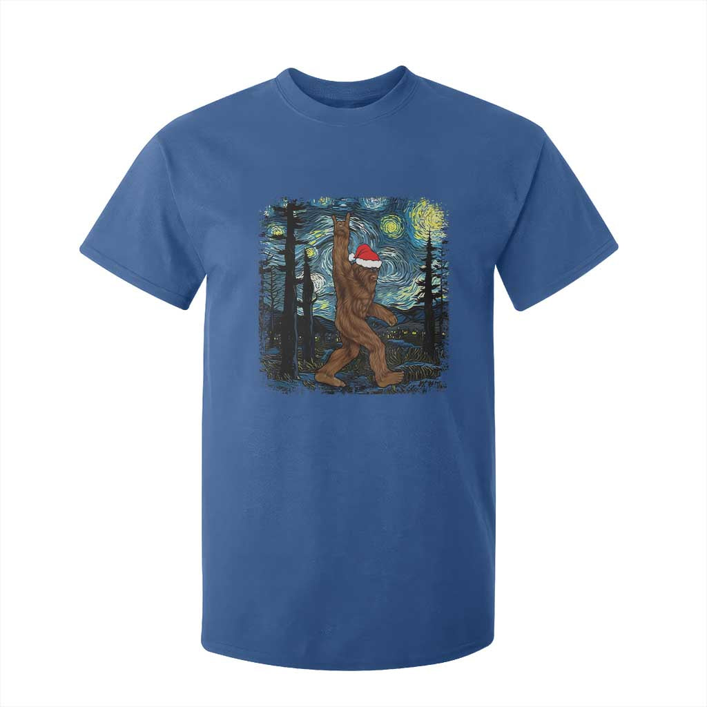 Christmas Bigfoot Starry Night T Shirt For Kid Sasquatch Santa Hat Sasquatch Van Gogh Sky Painting Art TS10 Royal Blue Print Your Wear