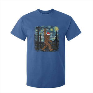 Christmas Bigfoot Starry Night T Shirt For Kid Sasquatch Santa Hat Sasquatch Van Gogh Sky Painting Art TS10 Royal Blue Print Your Wear