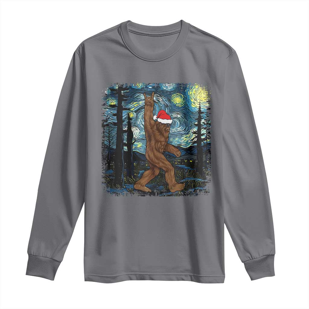 Christmas Bigfoot Starry Night Long Sleeve Shirt Sasquatch Santa Hat Sasquatch Van Gogh Sky Painting Art TS10 Charcoal Print Your Wear