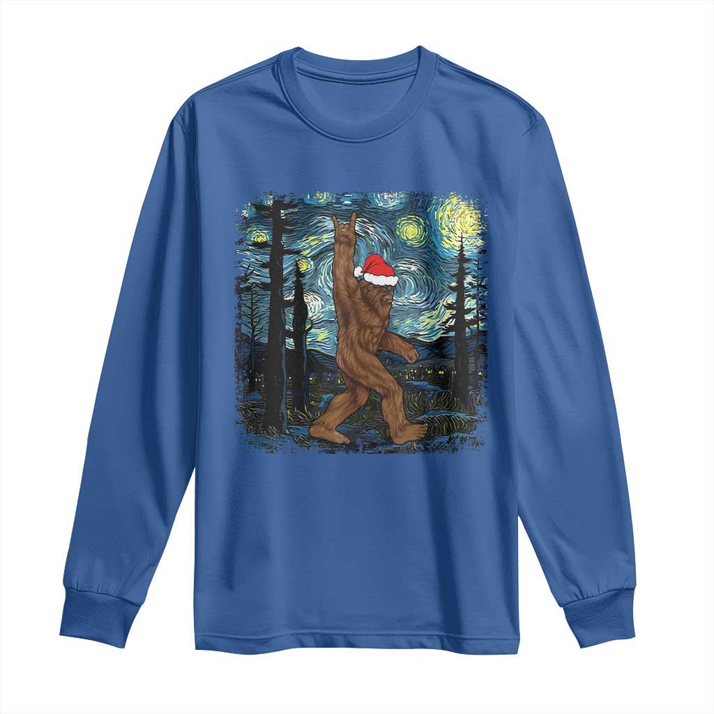 Christmas Bigfoot Starry Night Long Sleeve Shirt Sasquatch Santa Hat Sasquatch Van Gogh Sky Painting Art TS10 Royal Blue Print Your Wear
