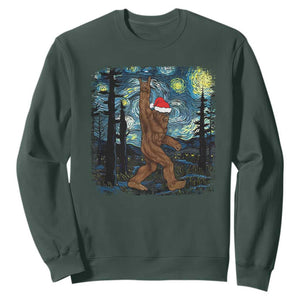 Christmas Bigfoot Starry Night Sweatshirt Sasquatch Santa Hat Sasquatch Van Gogh Sky Painting Art TS10 Dark Forest Green Print Your Wear