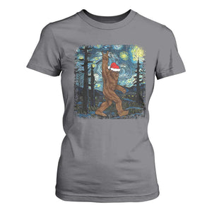 Christmas Bigfoot Starry Night T Shirt For Women Sasquatch Santa Hat Sasquatch Van Gogh Sky Painting Art TS10 Charcoal Print Your Wear
