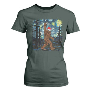 Christmas Bigfoot Starry Night T Shirt For Women Sasquatch Santa Hat Sasquatch Van Gogh Sky Painting Art TS10 Dark Forest Green Print Your Wear