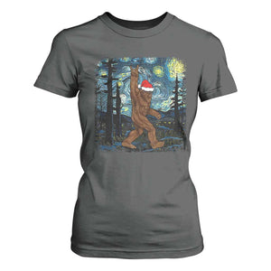 Christmas Bigfoot Starry Night T Shirt For Women Sasquatch Santa Hat Sasquatch Van Gogh Sky Painting Art TS10 Dark Heather Print Your Wear