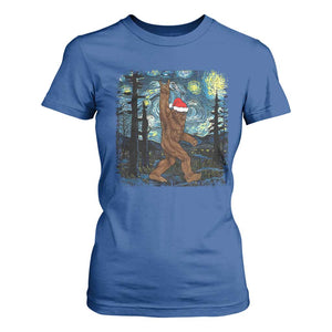 Christmas Bigfoot Starry Night T Shirt For Women Sasquatch Santa Hat Sasquatch Van Gogh Sky Painting Art TS10 Royal Blue Print Your Wear