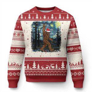 Bigfoot Starry Night Ugly Christmas Sweater Sasquatch Santa Hat Sasquatch Van Gogh Sky Painting Art Xmas Gift TS10 Red Print Your Wear