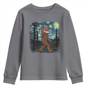 Christmas Bigfoot Starry Night Youth Sweatshirt Sasquatch Santa Hat Sasquatch Van Gogh Sky Painting Art TS10 Charcoal Print Your Wear