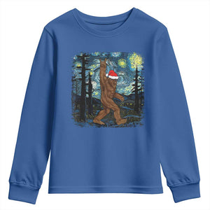 Christmas Bigfoot Starry Night Youth Sweatshirt Sasquatch Santa Hat Sasquatch Van Gogh Sky Painting Art TS10 Royal Blue Print Your Wear