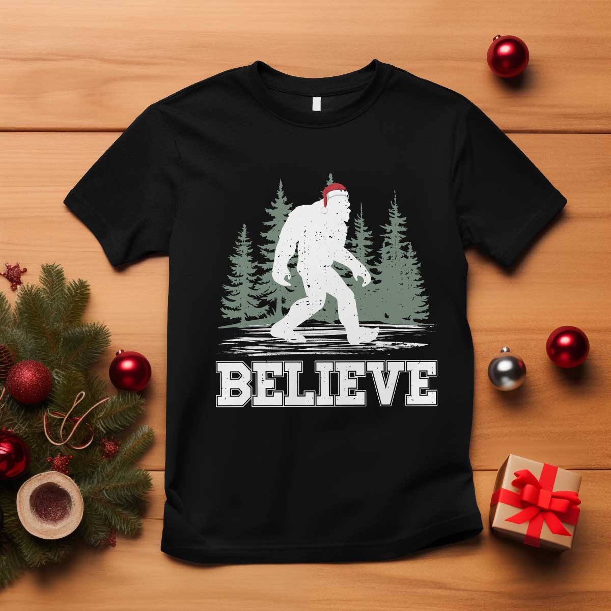 Bigfoot Christmas T Shirt Funny Sasquatch Believe Lovers Gifts TS10 Black Print Your Wear