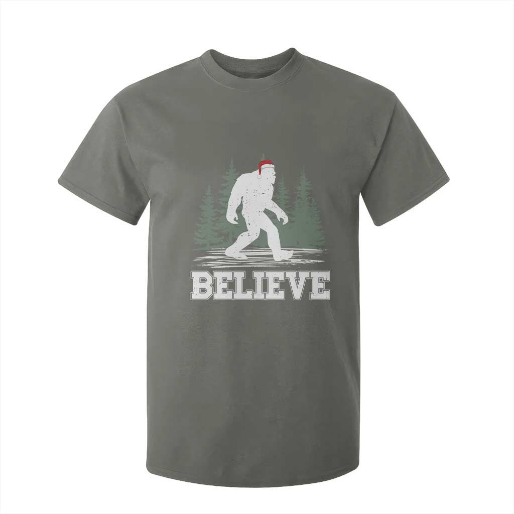 Bigfoot Christmas T Shirt For Kid Funny Sasquatch Believe Lovers Gifts TS10 Military Green Print Your Wear