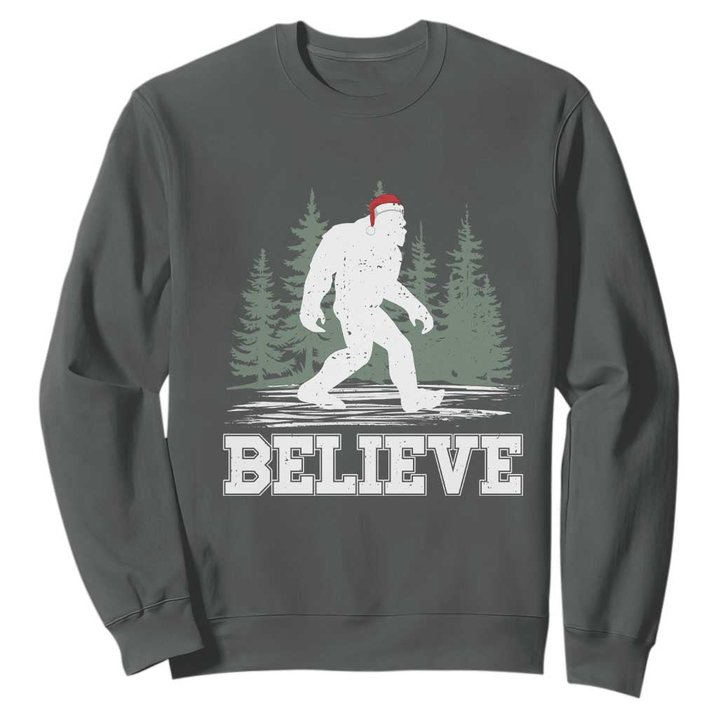 Bigfoot Christmas Sweatshirt Funny Sasquatch Believe Lovers Gifts TS10 Dark Heather Print Your Wear