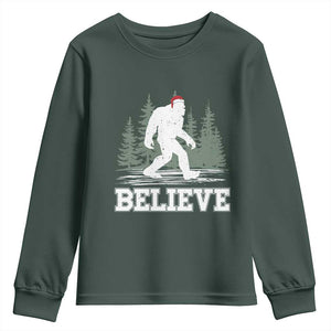 Bigfoot Christmas Youth Sweatshirt Funny Sasquatch Believe Lovers Gifts TS10 Dark Forest Green Print Your Wear
