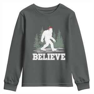 Bigfoot Christmas Youth Sweatshirt Funny Sasquatch Believe Lovers Gifts TS10 Dark Heather Print Your Wear