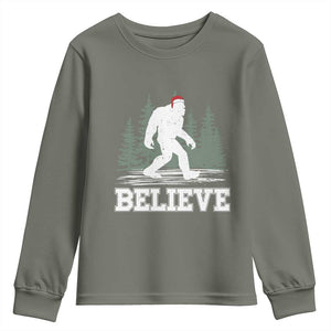 Bigfoot Christmas Youth Sweatshirt Funny Sasquatch Believe Lovers Gifts TS10 Military Green Print Your Wear