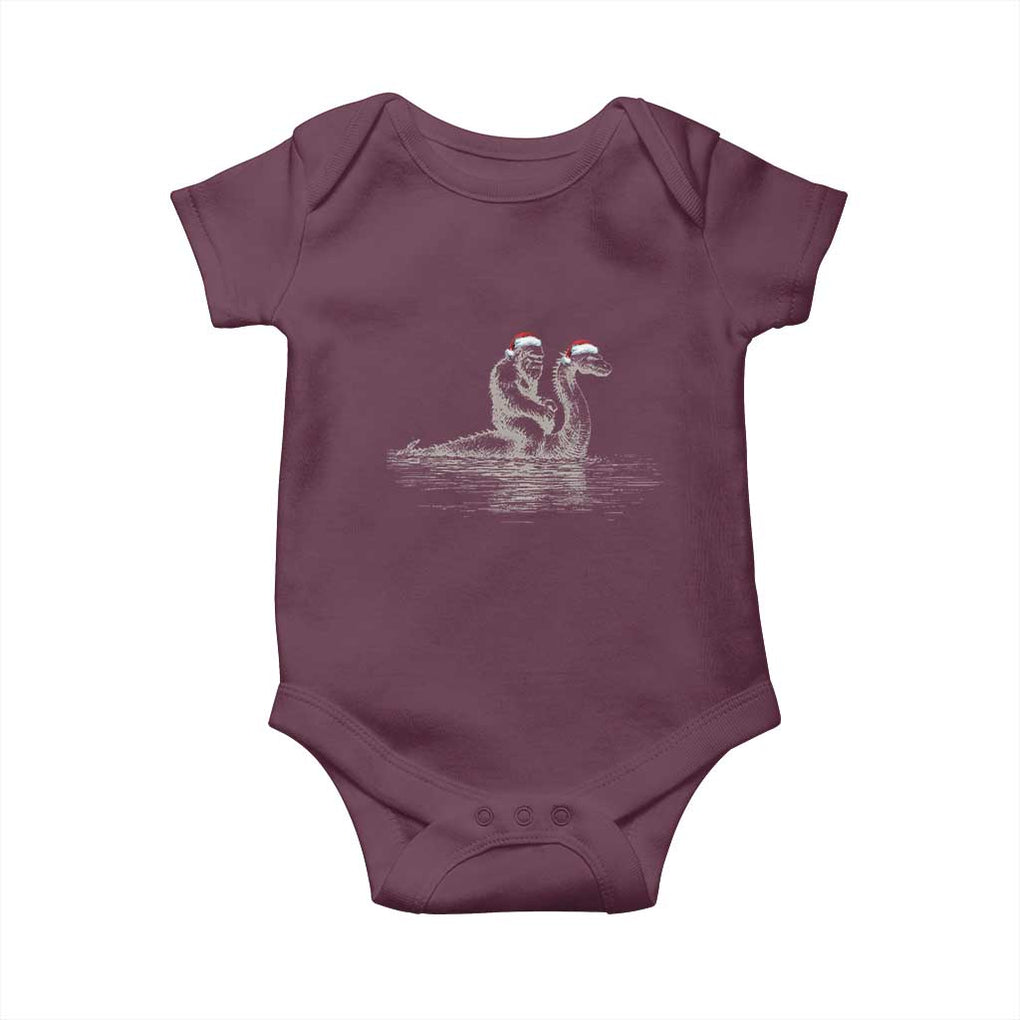 Bigfoot Christmas Baby Onesie Funny Hilarious Loch Ness Monster Really Sasquatch Lovers TS10 Maroon Print Your Wear