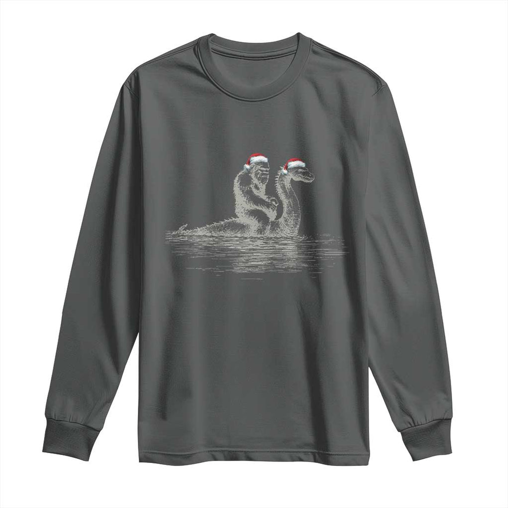 Bigfoot Christmas Long Sleeve Shirt Funny Hilarious Loch Ness Monster Really Sasquatch Lovers TS10 Dark Heather Print Your Wear