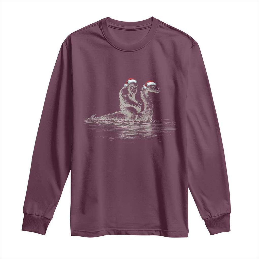Bigfoot Christmas Long Sleeve Shirt Funny Hilarious Loch Ness Monster Really Sasquatch Lovers TS10 Maroon Print Your Wear
