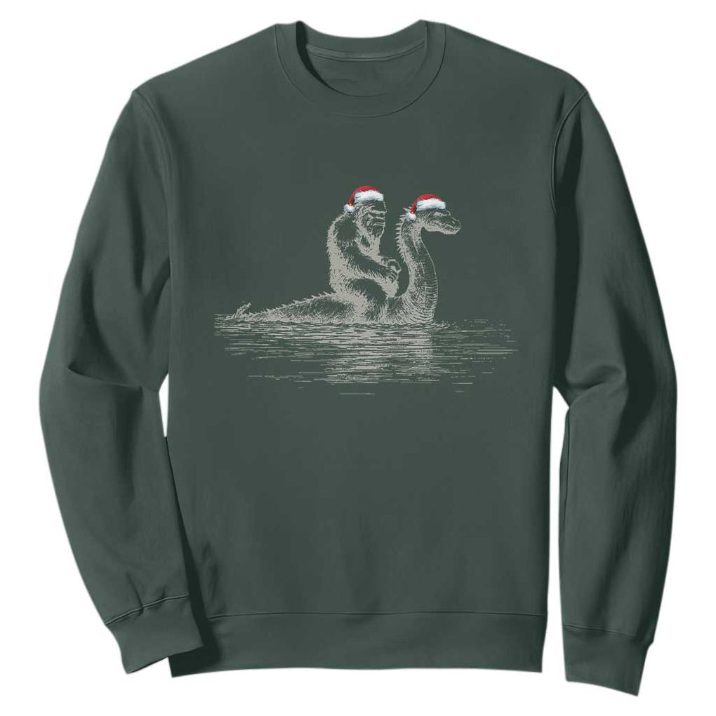 Bigfoot Christmas Sweatshirt Funny Hilarious Loch Ness Monster Really Sasquatch Lovers TS10 Dark Forest Green Print Your Wear