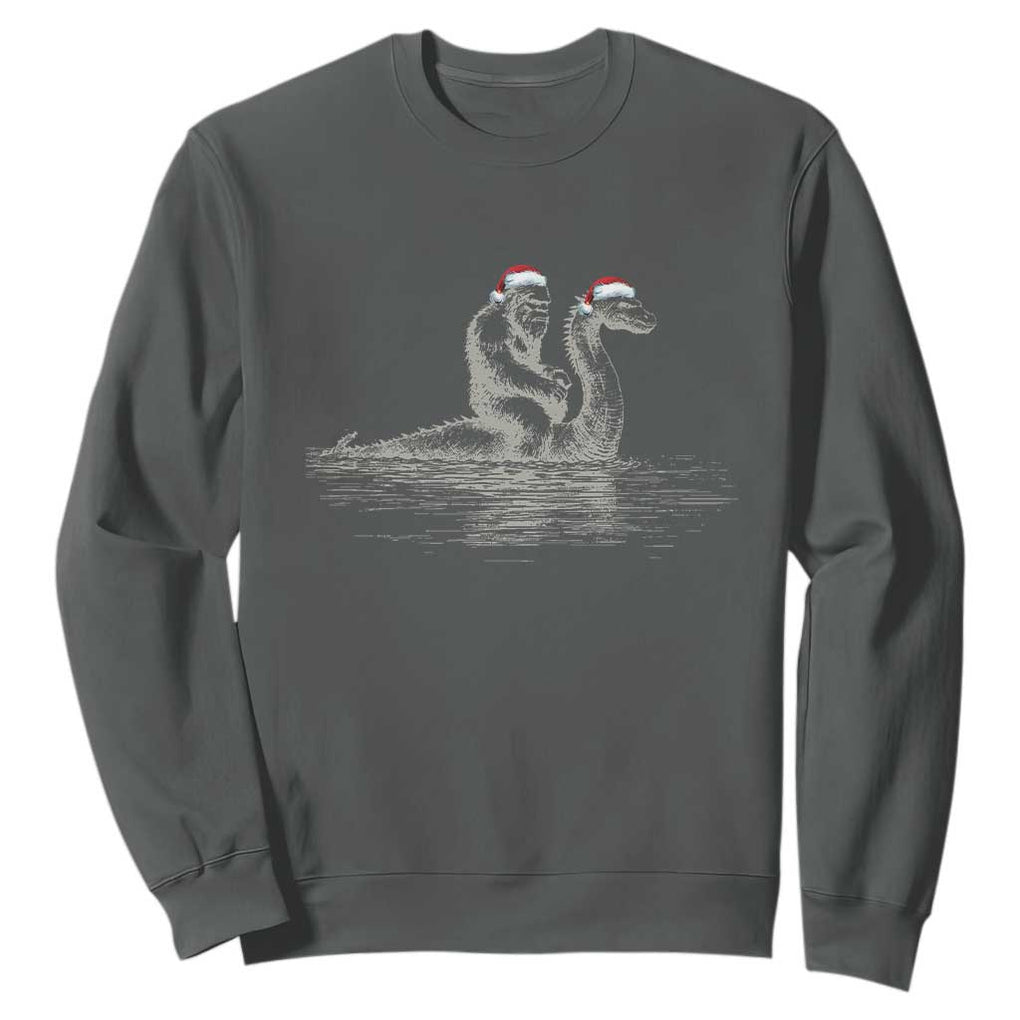 Bigfoot Christmas Sweatshirt Funny Hilarious Loch Ness Monster Really Sasquatch Lovers TS10 Dark Heather Print Your Wear