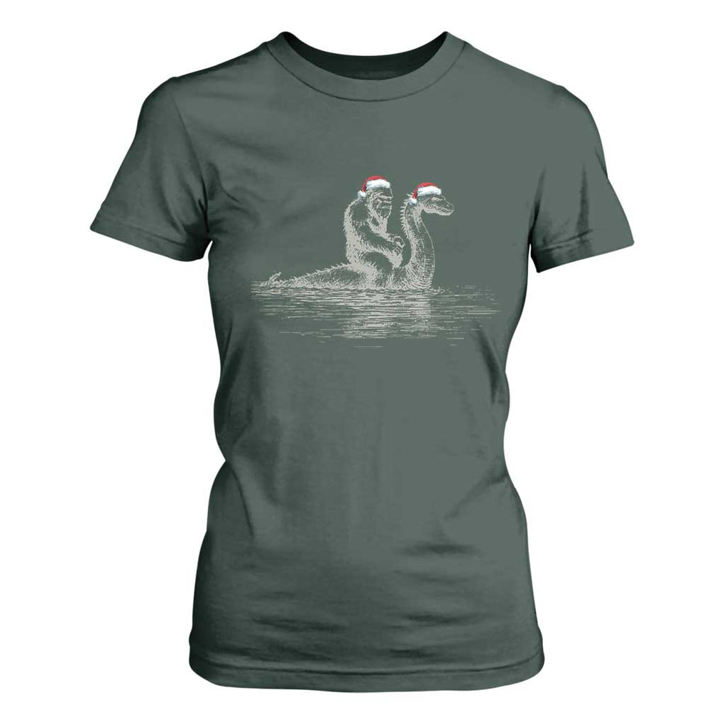 Bigfoot Christmas T Shirt For Women Funny Hilarious Loch Ness Monster Really Sasquatch Lovers TS10 Dark Forest Green Print Your Wear