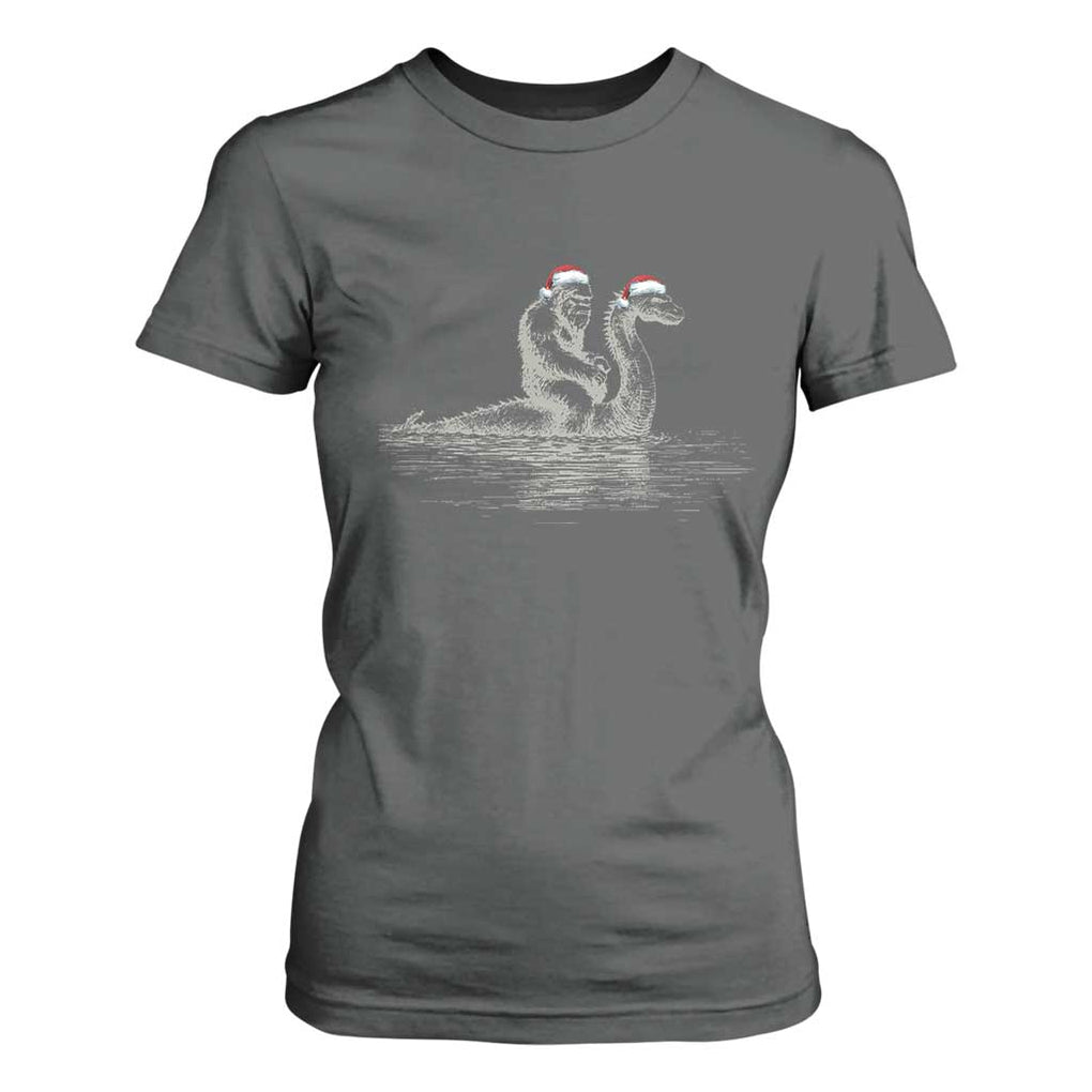 Bigfoot Christmas T Shirt For Women Funny Hilarious Loch Ness Monster Really Sasquatch Lovers TS10 Dark Heather Print Your Wear