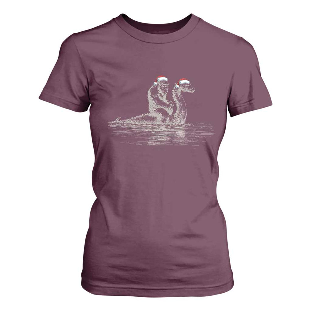 Bigfoot Christmas T Shirt For Women Funny Hilarious Loch Ness Monster Really Sasquatch Lovers TS10 Maroon Print Your Wear