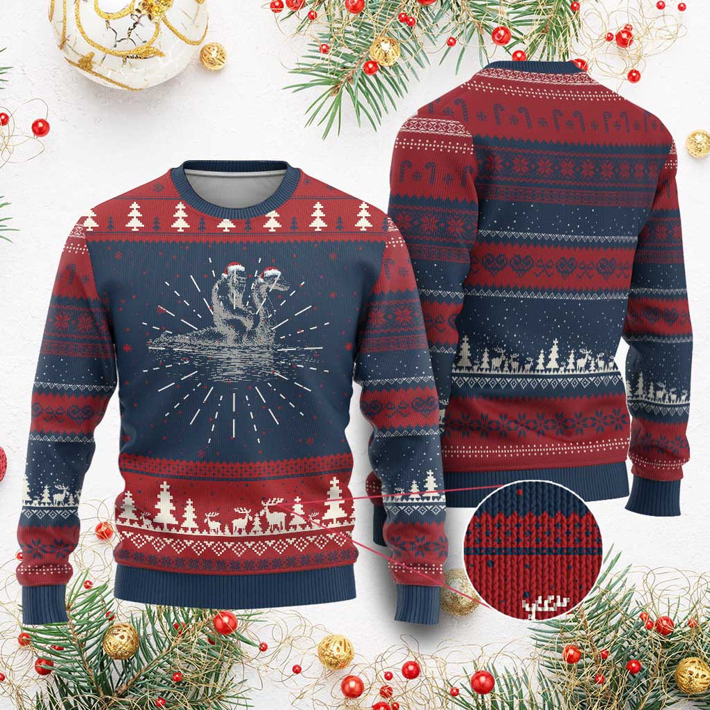 Bigfoot Ugly Christmas Sweater Funny Hilarious Loch Ness Monster Really Sasquatch Lovers TS10 Burgundy Print Your Wear