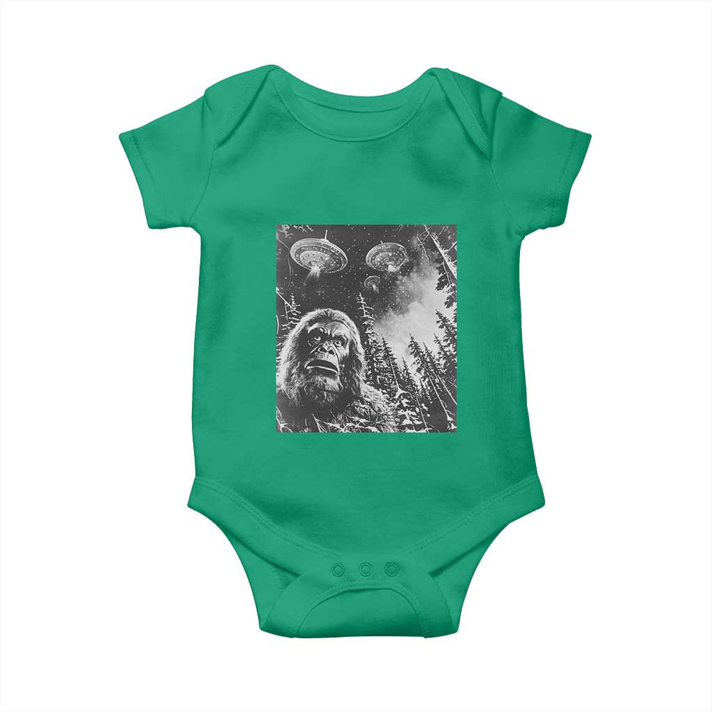 Funny Graphic Bigfoot Selfie with UFOs Weird Baby Onesie TS10 Irish Green Print Your Wear