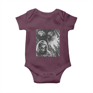 Funny Graphic Bigfoot Selfie with UFOs Weird Baby Onesie TS10 Maroon Print Your Wear