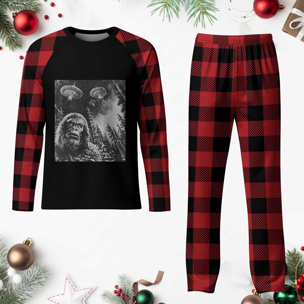 Funny Graphic Bigfoot Selfie with UFOs Weird Plaid Pajama Set TS10 Buffalo Plaid Print Your Wear