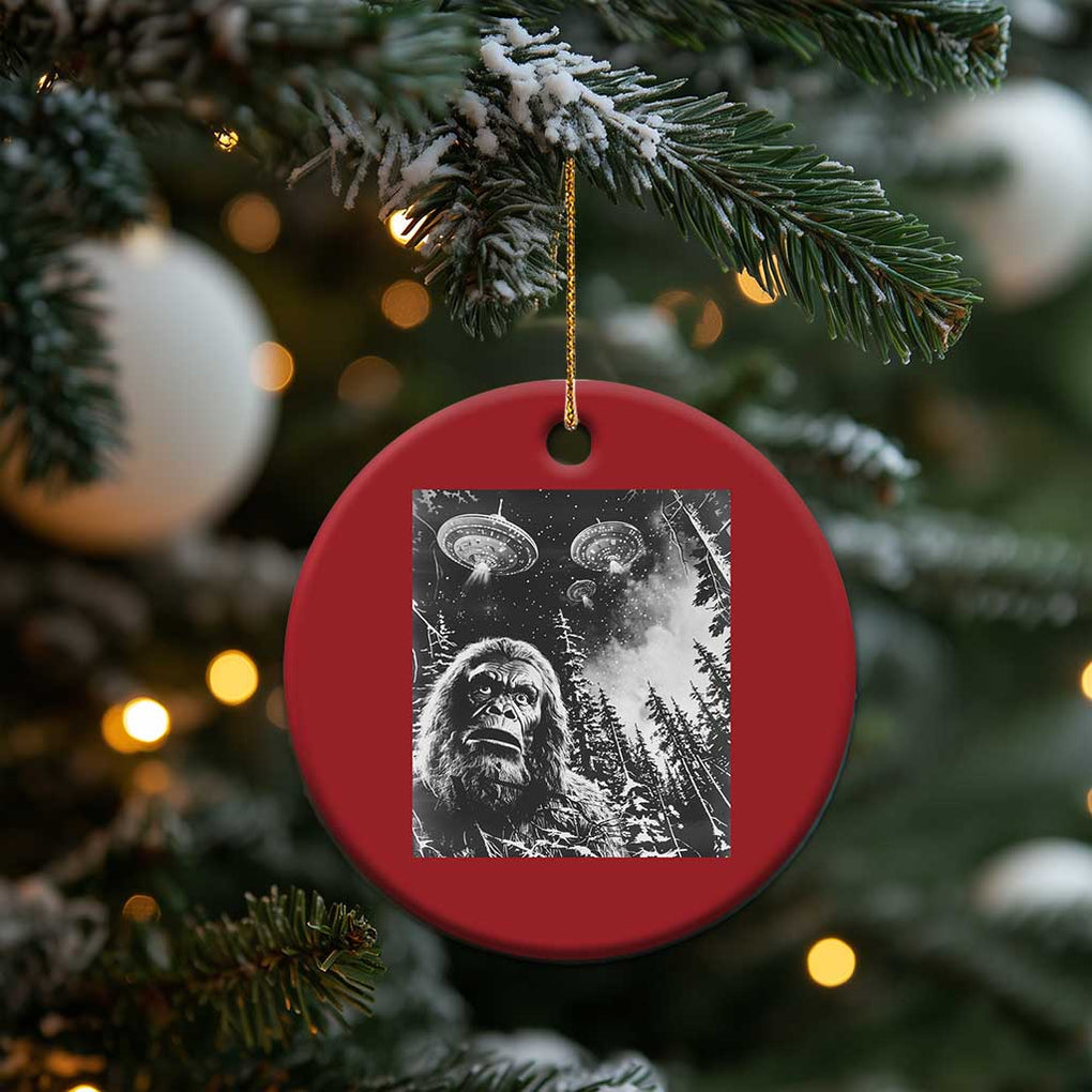 Funny Graphic Bigfoot Selfie with UFOs Weird Christmas Ornament TS10 Print Your Wear
