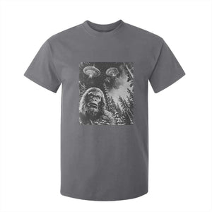 Funny Graphic Bigfoot Selfie with UFOs Weird T Shirt For Kid TS10 Charcoal Print Your Wear