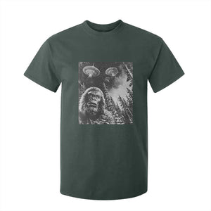 Funny Graphic Bigfoot Selfie with UFOs Weird T Shirt For Kid TS10 Dark Forest Green Print Your Wear
