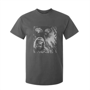 Funny Graphic Bigfoot Selfie with UFOs Weird T Shirt For Kid TS10 Dark Heather Print Your Wear