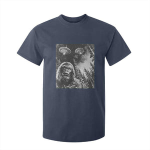Funny Graphic Bigfoot Selfie with UFOs Weird T Shirt For Kid TS10 Navy Print Your Wear