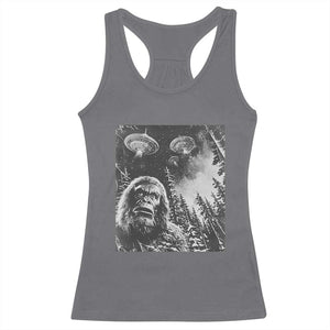Funny Graphic Bigfoot Selfie with UFOs Weird Racerback Tank Top TS10 Charcoal Print Your Wear
