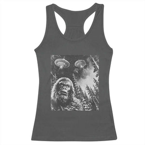 Funny Graphic Bigfoot Selfie with UFOs Weird Racerback Tank Top TS10 Dark Heather Print Your Wear