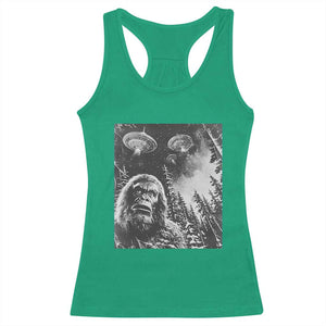 Funny Graphic Bigfoot Selfie with UFOs Weird Racerback Tank Top TS10 Irish Green Print Your Wear