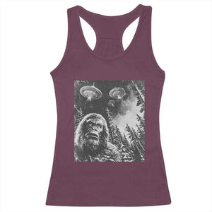 Funny Graphic Bigfoot Selfie with UFOs Weird Racerback Tank Top TS10 Maroon Print Your Wear