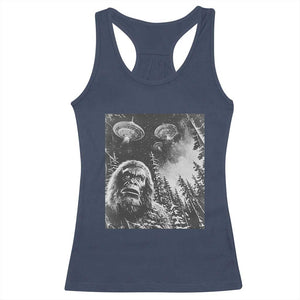 Funny Graphic Bigfoot Selfie with UFOs Weird Racerback Tank Top TS10 Navy Print Your Wear