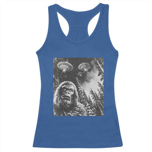 Funny Graphic Bigfoot Selfie with UFOs Weird Racerback Tank Top TS10 Royal Blue Print Your Wear